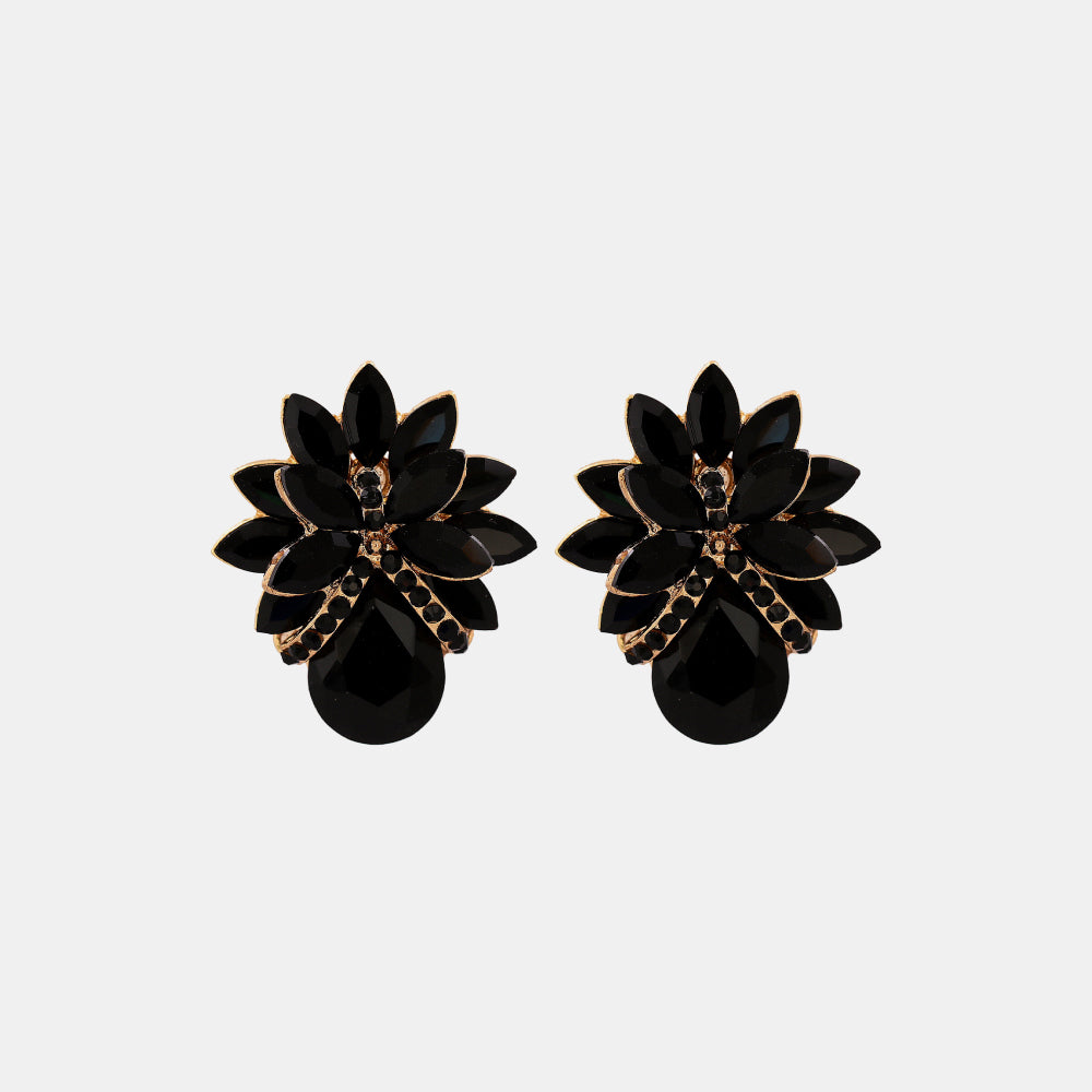 Flower Shape Glass Stone Stud Earrings